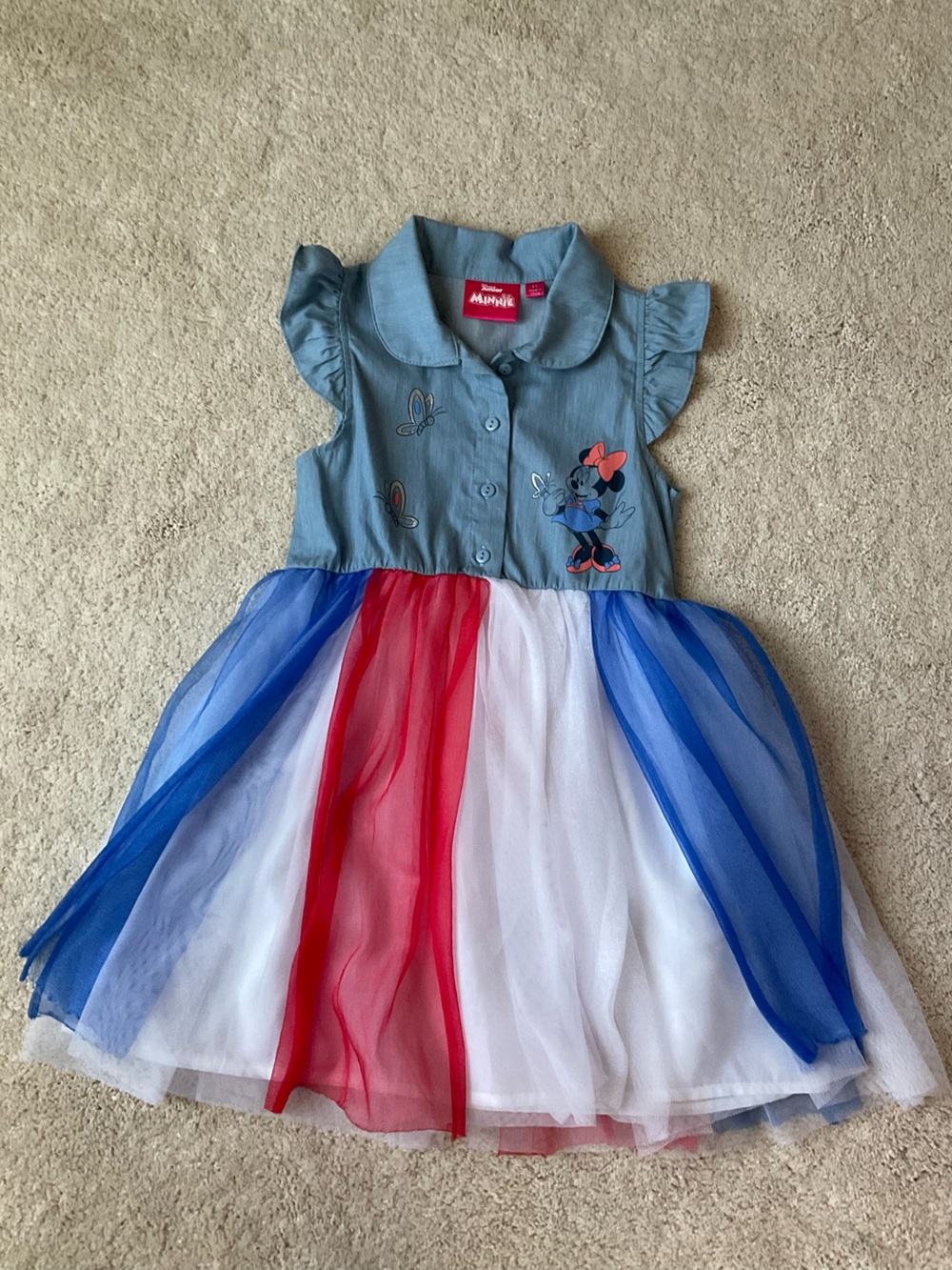 Disney Blue Red White Minnie Mouse Tiered Tulle Dress